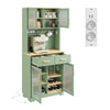 SoBuy FSB108-E-GR Buffet de Cuisine avec Éclairage LED et Prises USB – 4 Portes Vitrées, 2 Tiroirs, 6 Étagères – 80×38×180 cm, Vert Sauge