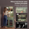 SoBuy FSB108-E-GR Buffet de Cuisine avec Éclairage LED et Prises USB – 4 Portes Vitrées, 2 Tiroirs, 6 Étagères – 80×38×180 cm, Vert Sauge