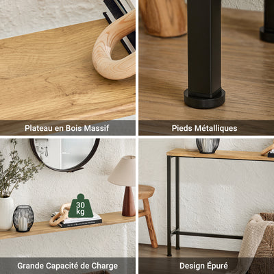 SoBuy FSB19-E Console d’Entrée Design Fonctionnel et Gain de Place, Design Moderne, Structure Robuste, Usage Quotidien – L120×P20×H65 cm, Métal, Naturel et Noir