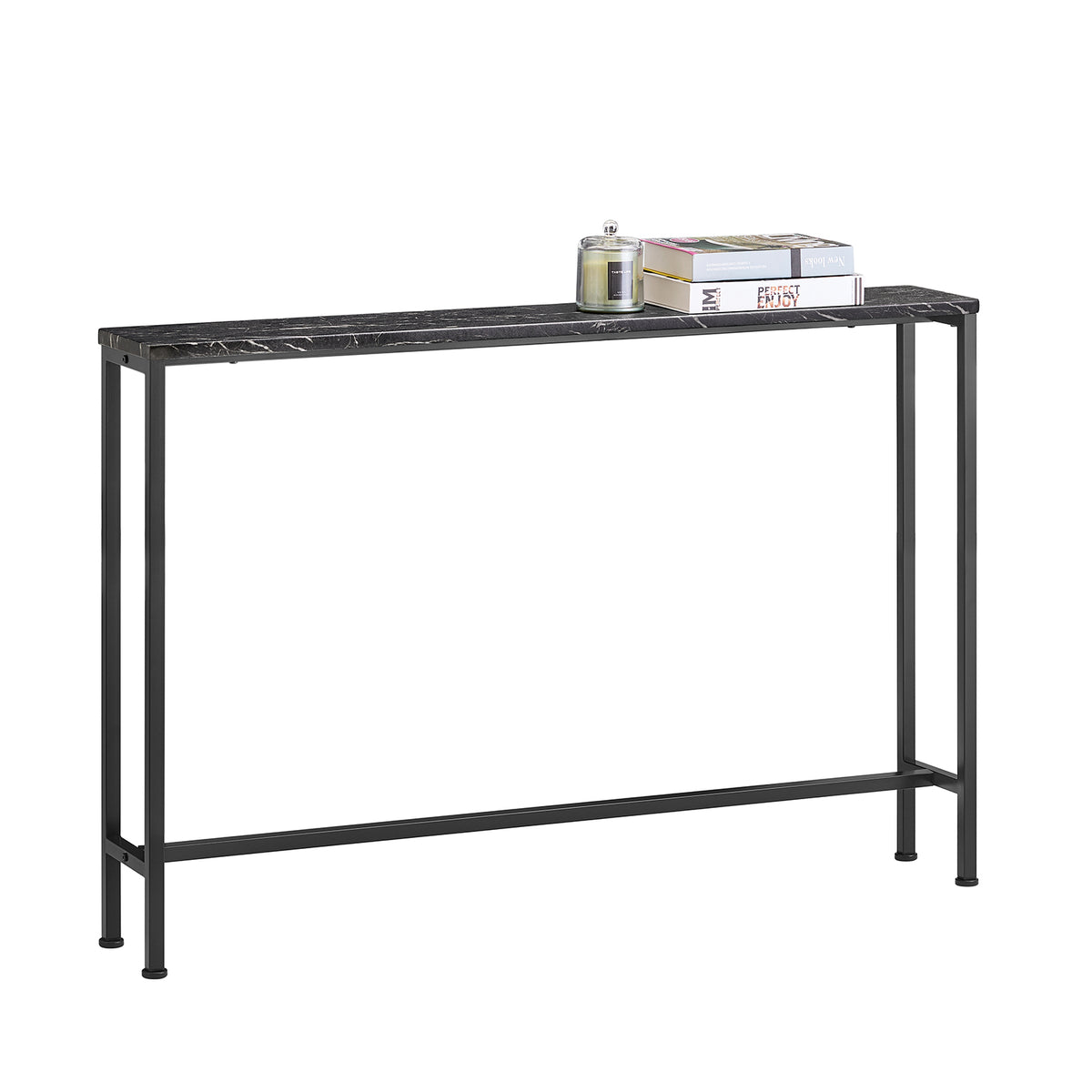 SoBuy FSB19-XL-SCH Console Entrée Meuble Couloir Étagère Arrière Canapé – Plateau Effet Marbre Noir et Pieds Métal – Style In