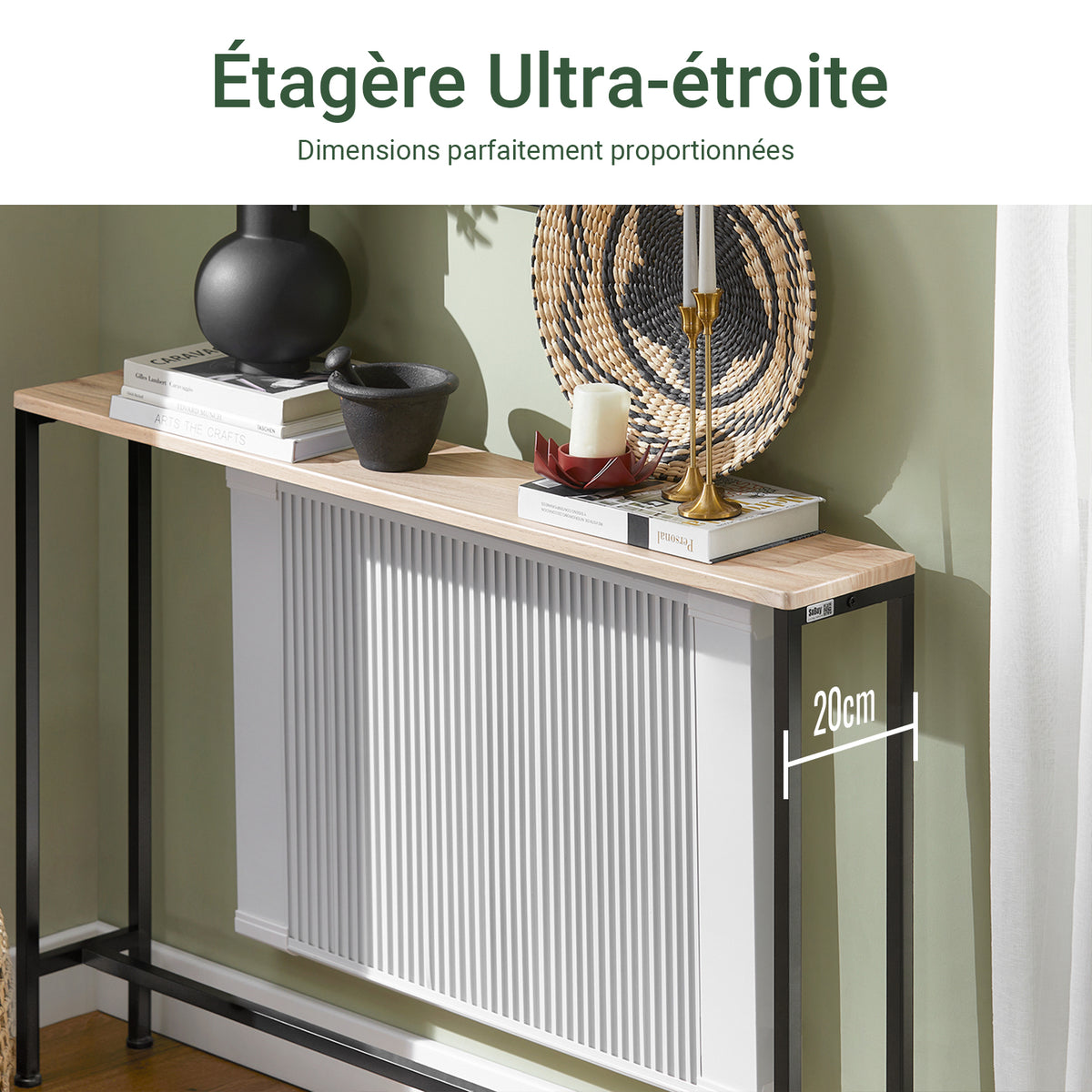 SoBuy FSB19-XL-Z Console Ultra Fine 20 cm – 120×20×80 cm, Charge 50 kg, Métal Noir et Plateau Bois