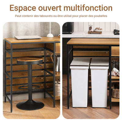 SoBuy FSB71-PF Îlot de Cuisine 120 × 45 × 90 cm, Tiroir, 2 Étagères et Espace Ouvert – Effet Bois et Métal Noir