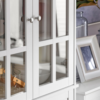 SoBuy FSB76-W Buffet Haut avec 2 Portes Vitrées, 2 Portes et 2 Tiroirs – L75×P40×H175 cm, Charge 100 kg, MDF E1, Blanc