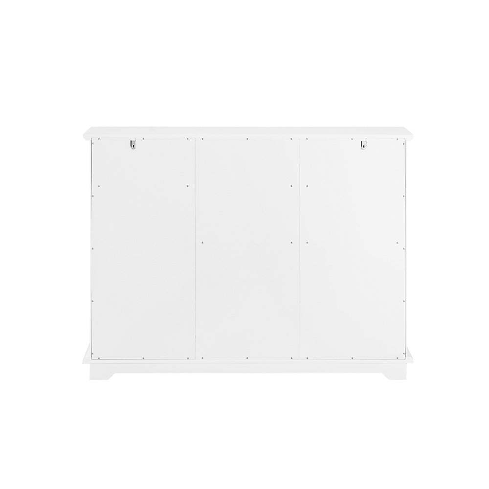 SoBuy FSB77-W Buffet Cuisine avec 3 Portes Vitrées et 2 Tiroirs, pour Cuisine et Salle à Manger, Rangement Optimisé, Design Fonctionnel – L119×P40×H90 cm, Blanc