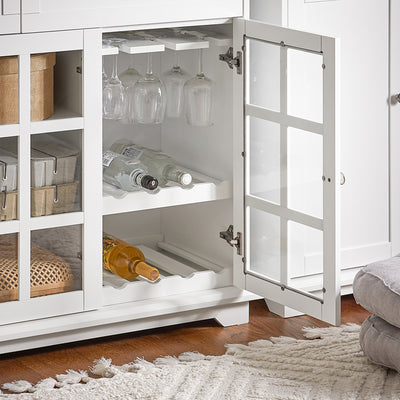 SoBuy FSB77-W Buffet Cuisine avec 3 Portes Vitrées et 2 Tiroirs, pour Cuisine et Salle à Manger, Rangement Optimisé, Design Fonctionnel – L119×P40×H90 cm, Blanc