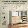 SoBuy FSB81-GR Buffet Cuisine 120cm – Niche Micro-Ondes, 8 Bouteilles, Portes Vitrées, Bois Massif – Vert