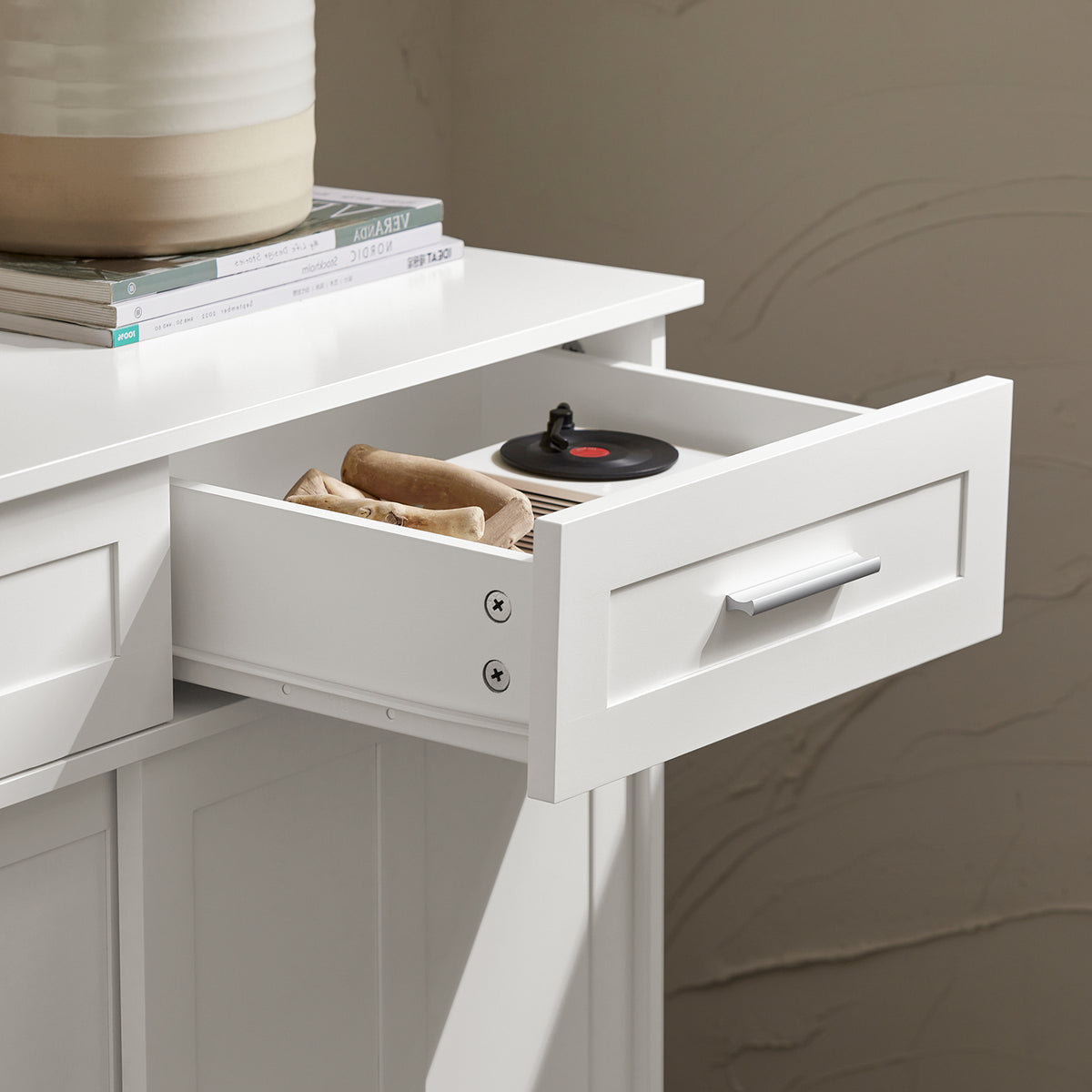 SoBuy FSB84-W Meuble de Rangement Meuble d’entrée Buffet Placard avec 2 Tiroirs et 2 Portes Coulissantes