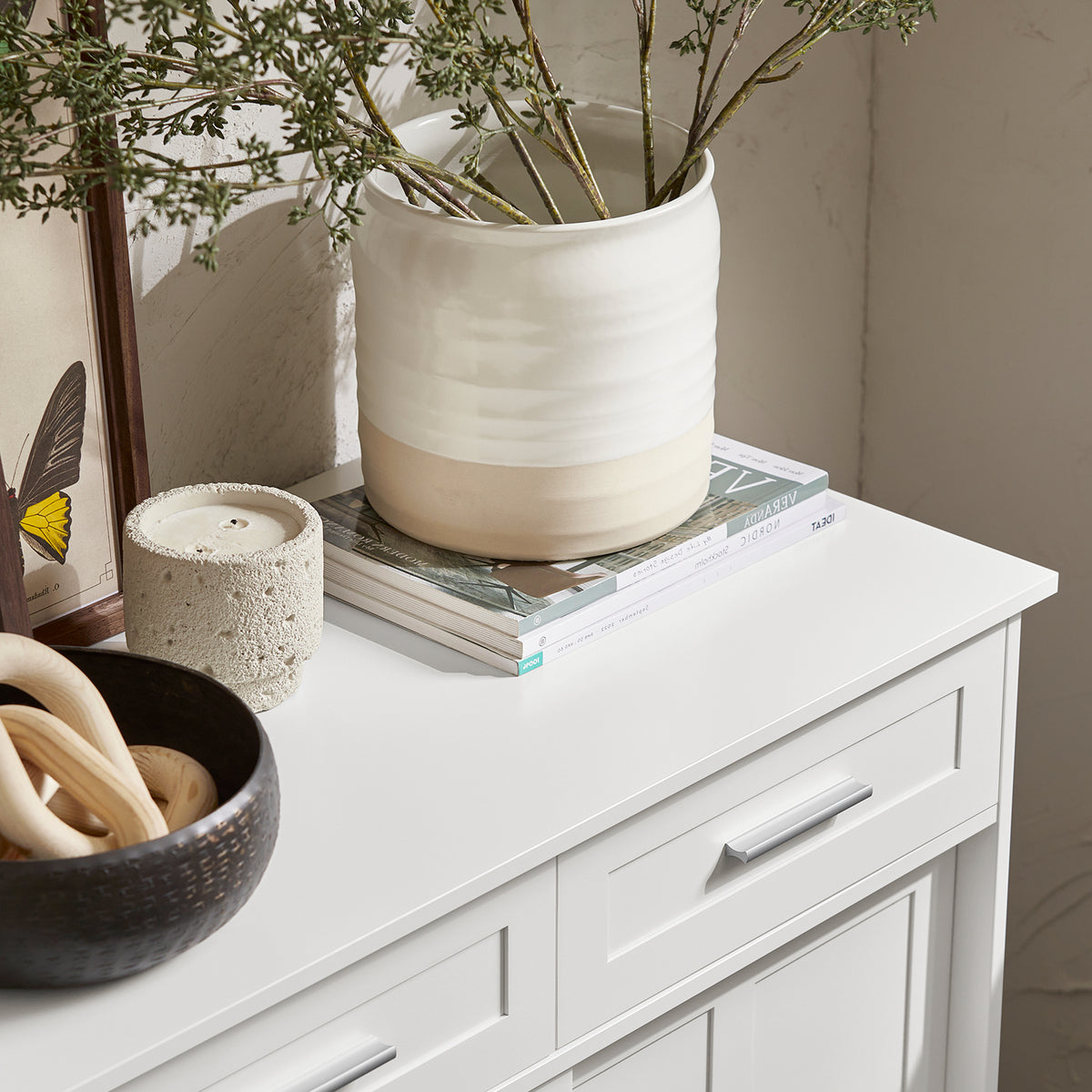 SoBuy FSB84-W Meuble de Rangement Meuble d’entrée Buffet Placard avec 2 Tiroirs et 2 Portes Coulissantes