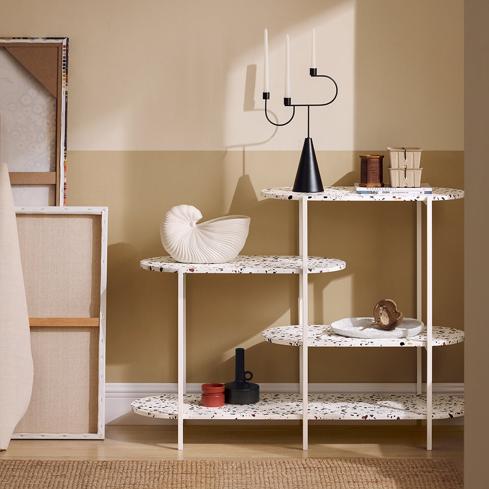 SoBuy FSB89-W Table Console, Table d'Appoint, Table d’Entrée, Étagère de Rangement, Étagère Asymétrique à 4 Niveaux