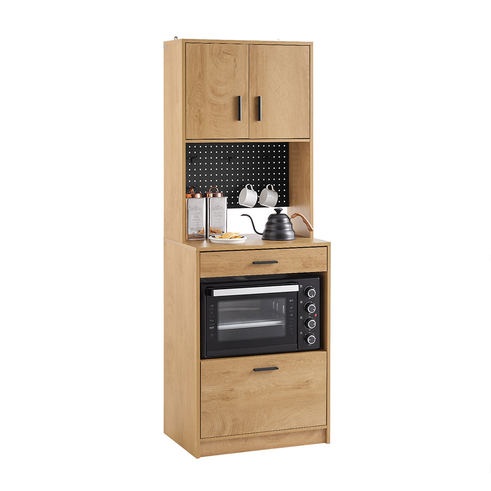 SoBuy FSB98-N Buffet Cuisine Industriel 170 cm – Niche Micro-Ondes, Rangement Cuisine, Chêne Vintage
