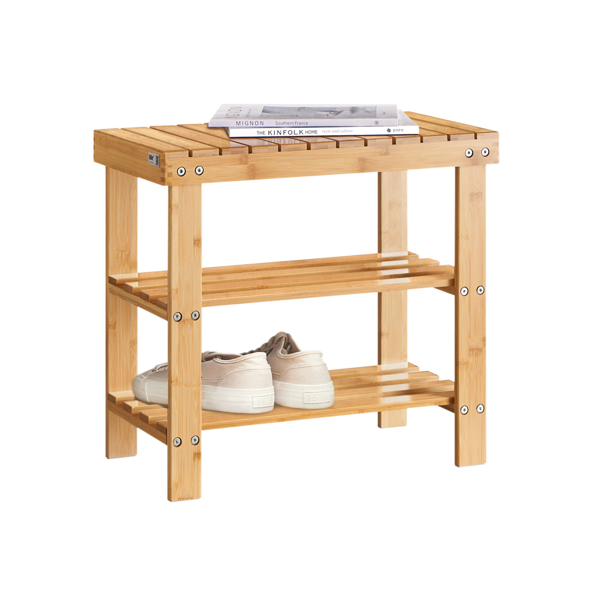 SoBuy FSR02-K-N Banc à Chaussures en Bambou avec Assise et Étagère de Rangement pour Entrée – 50x29x45 cm, Naturel
