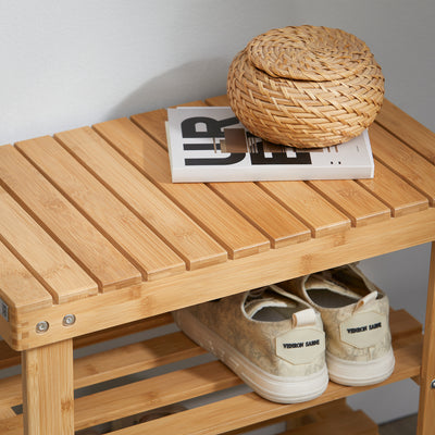 SoBuy FSR02-K-N Banc à Chaussures en Bambou avec Assise et Étagère de Rangement pour Entrée – 50x29x45 cm, Naturel