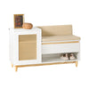 Banc à chaussures SoBuy FSR128-W blanc naturel avec coussin et porte à treillis, fond blanc