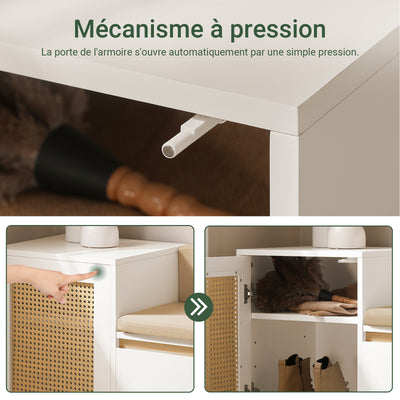 Banc à chaussures SoBuy FSR128-W – fonctionnalités du tiroir et porte à treillis