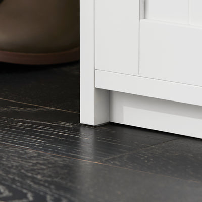 SoBuy FSR133-K-W Banc à Chaussures avec Coussin Rembourré, Porte de Grange Coulissante, 6 Compartiments Réglables, Charge 200 kg – 90x35x46 cm, Blanc