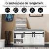 SoBuy FSR133-K-W Banc à Chaussures avec Coussin Rembourré, Porte de Grange Coulissante et 6 Compartiments, Charge 200 kg pour Entrée – 90x35x46 cm, Blanc