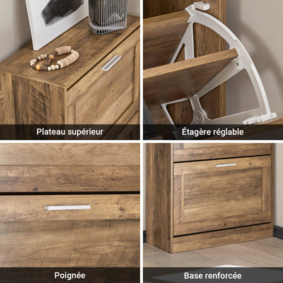 SoBuy FSR137-F Armoire à Chaussures 2 Abattants Réglables, Slim 23cm pour Entrée Couloir – 60x23x79 cm, Bois Foncé
