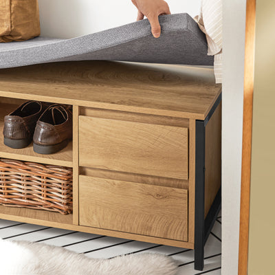 SoBuy FSR149-N Banc à Chaussures avec Coussin Rembourré et Tiroirs, Meuble d'Entrée – 110x35x45 cm, Naturel