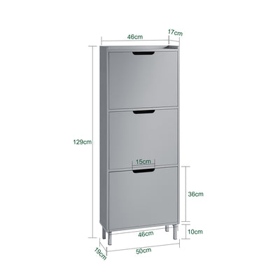 SoBuy FSR151-H-HG Armoire à Chaussures 3 Abattants Ultra-Slim 19cm, Rangement Compact pour Entrée Couloir – 50x19x129 cm, Gris