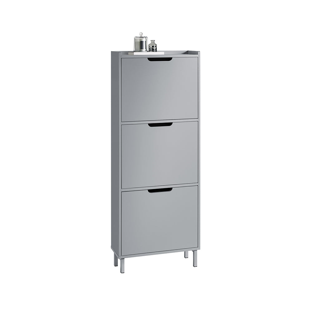 SoBuy FSR151-H-HG Armoire à Chaussures 3 Abattants Ultra-Slim 19cm, Rangement Compact pour Entrée Couloir – 50x19x129 cm, Gri
