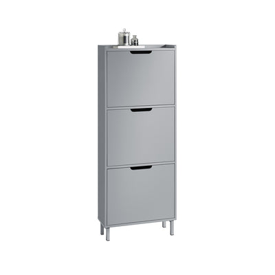 SoBuy FSR151-H-HG Armoire à Chaussures 3 Abattants Ultra-Slim 19cm, Rangement Compact pour Entrée Couloir – 50x19x129 cm, Gri