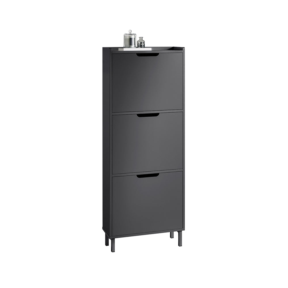 SoBuy FSR151-H-SCH Armoire à Chaussures Ultra-Slim 19 cm | 3 Abattants, 6–8 Paires, Noir