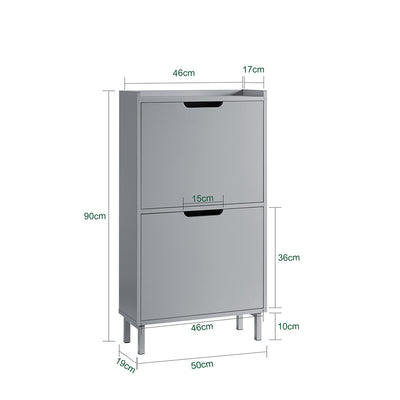 SoBuy FSR151-HG Armoire à Chaussures 2 Abattants Ultra-Slim 19cm, Rangement Compact pour Entrée Couloir – 50x19x91 cm, Gris