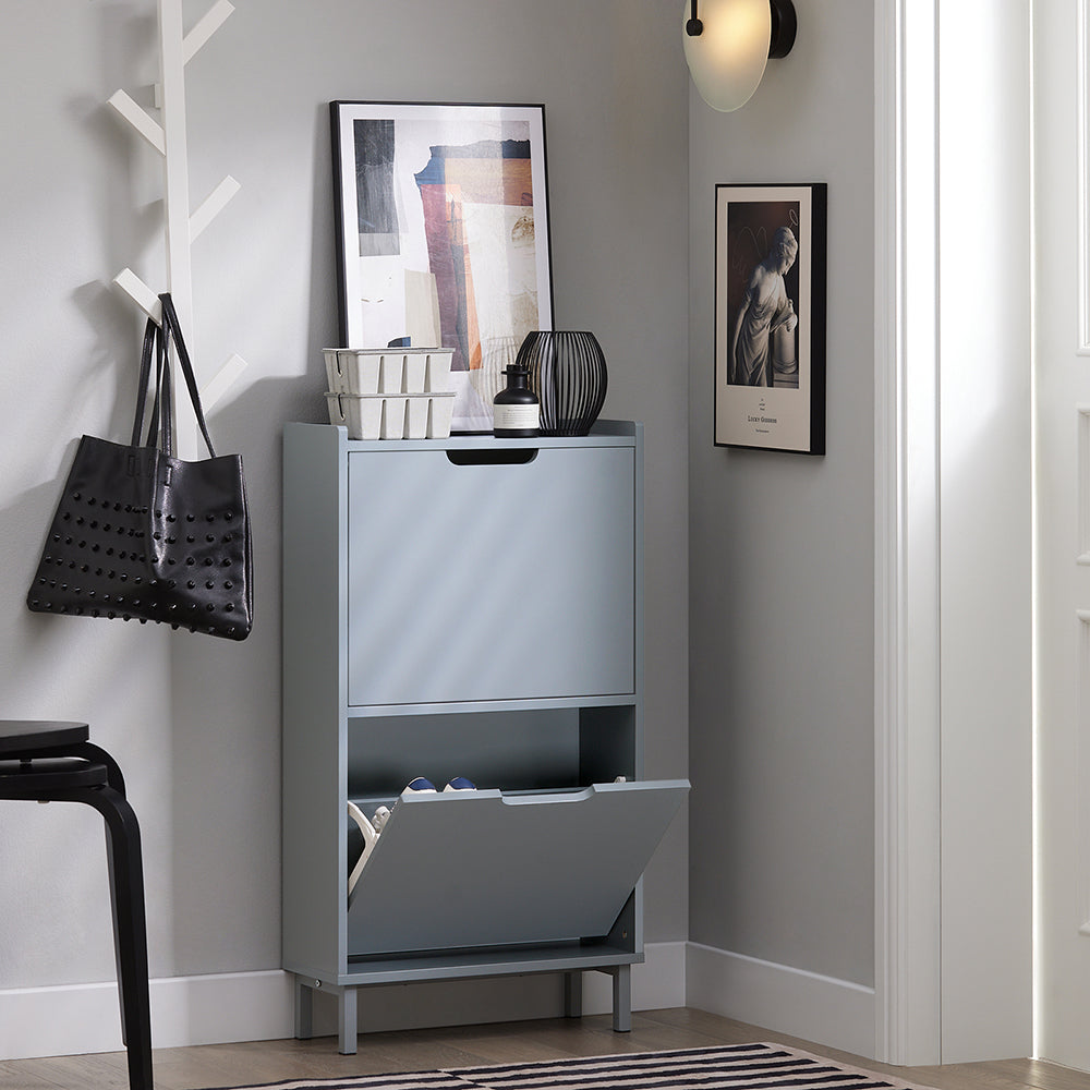 SoBuy FSR151-HG Armoire à Chaussures 2 Abattants Ultra-Slim 19cm, Rangement Compact pour Entrée Couloir – 50x19x91 cm, Gris