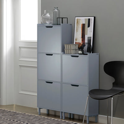 SoBuy FSR151-HG Armoire à Chaussures 2 Abattants Ultra-Slim 19cm, Rangement Compact pour Entrée Couloir – 50x19x91 cm, Gris
