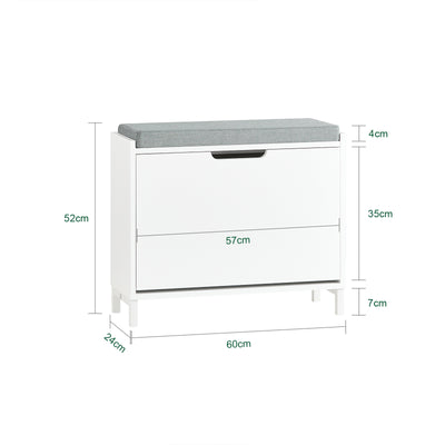 SoBuy FSR151-K-W Banc à Chaussures avec Coussin Rembourré et 1 Abattant, Slim 24cm pour Entrée – 60x24x52 cm, Blanc