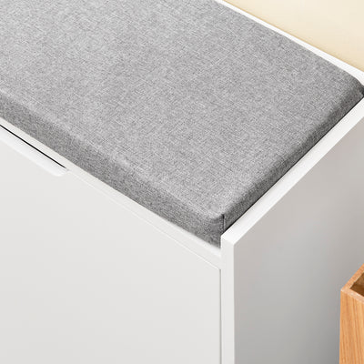 SoBuy FSR151-L-W Banc à Chaussures avec 4 Compartiments et Coussin Confortable, pour Entrée et Couloir, Compact – L105×P24×H52 cm, Charge 250 kg, Bois, Blanc