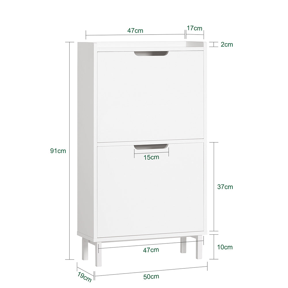 SoBuy FSR151-W Armoire à Chaussures 2 Abattants Ultra-Slim 19cm, Rangement Compact pour Entrée Couloir – 50x19x91 cm, Blanc