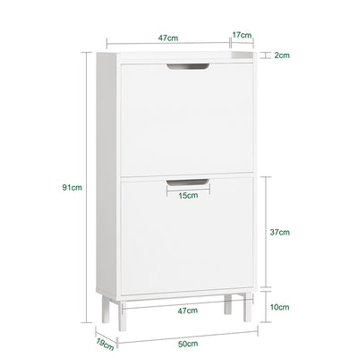 SoBuy FSR151-W Armoire à Chaussures 2 Abattants Ultra-Slim 19cm, Rangement Compact pour Entrée Couloir – 50x19x91 cm, Blanc