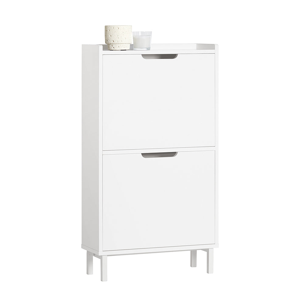 SoBuy FSR151-W Armoire à Chaussures 2 Abattants Ultra-Slim 19cm, Rangement Compact pour Entrée Couloir – 50x19x91 cm, Blanc