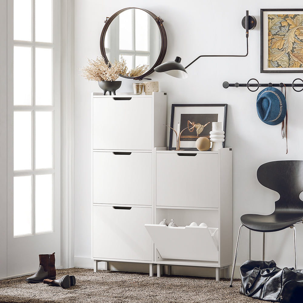 SoBuy FSR151-W Armoire à Chaussures 2 Abattants Ultra-Slim 19cm, Rangement Compact pour Entrée Couloir – 50x19x91 cm, Blanc