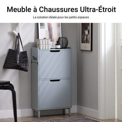 SoBuy FSR151-HG Armoire à Chaussures 2 Abattants Ultra-Slim 19cm, Rangement Compact pour Entrée Couloir – 50x19x91 cm, Gris