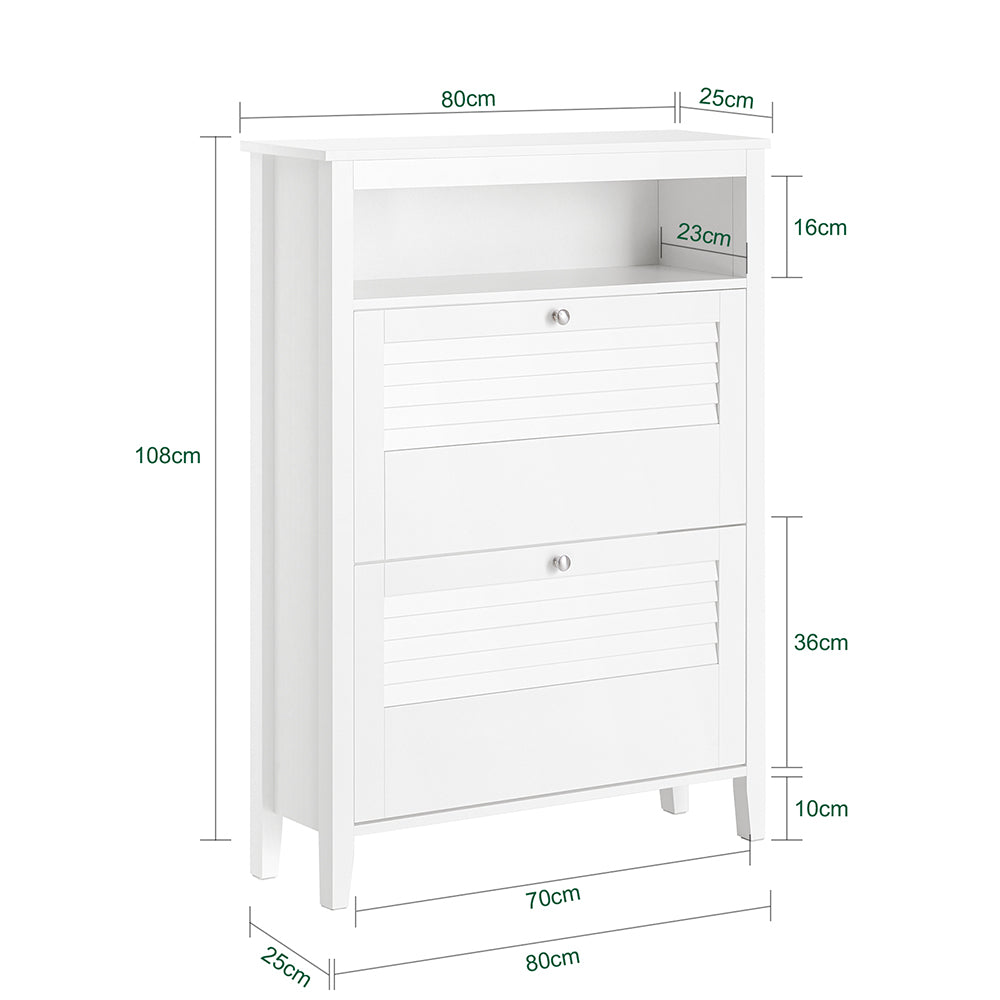 SoBuy FSR152-W Meuble à Chaussures à Abattants 2 Niveaux – Rangement Discret pour Entrée – 80x25x108 cm Blanc