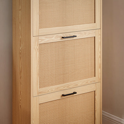 SoBuy FSR155-N Armoire à Chaussures 3 Abattants Effet Cannage Rotin, Meuble d'Entrée Design – Naturel