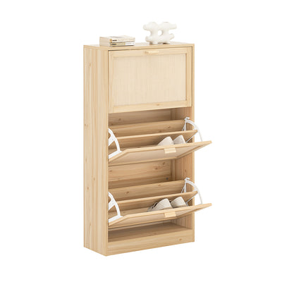 SoBuy FSR159-N Armoire à Chaussures 3 Abattants, Rangement pour Entrée Couloir – 60x24x118 cm, Naturel