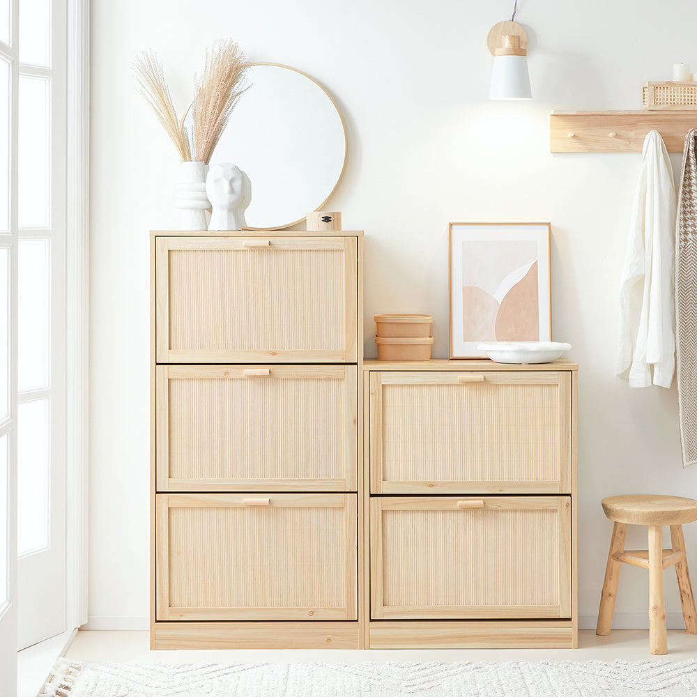 SoBuy FSR159-N Armoire à Chaussures 3 Abattants – L60 × P24 × H118 cm, Naturel