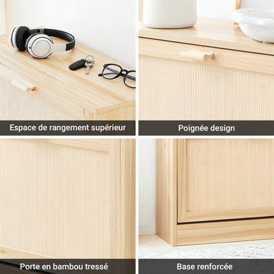 SoBuy FSR159-N Armoire à Chaussures 3 Abattants – L60 × P24 × H118 cm, Naturel