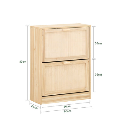 SoBuy FSR160-N Meuble à Chaussures 2 Abattants, 60 × 24 × 80 cm, Façade en Bambou, Naturel