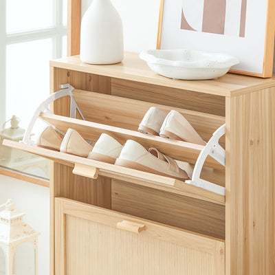 SoBuy FSR160-N Meuble à Chaussures 2 Abattants, 60 × 24 × 80 cm, Façade en Bambou, Naturel