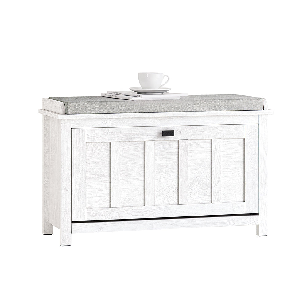 SoBuy FSR161-W Banc à Chaussures avec Coussin Rembourré et 1 Abattant pour Entrée Couloir – 80x30x50 cm, Blanc