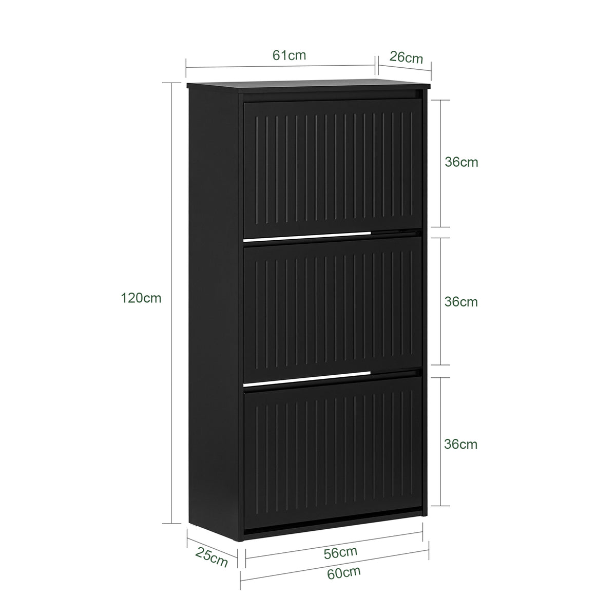 SoBuy FSR165-H-SCH Meuble à Chaussures à Abattants 3 Niveaux – Rangement Discret pour Entrée – 61x26x120 cm Noir