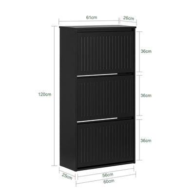 SoBuy FSR165-H-SCH Meuble à Chaussures à Abattants 3 Niveaux – Rangement Discret pour Entrée – 61x26x120 cm Noir