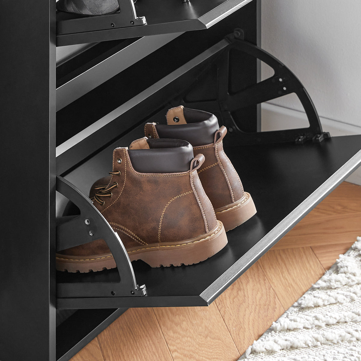 SoBuy FSR165-H-SCH Meuble à Chaussures à Abattants 3 Niveaux – Rangement Discret pour Entrée – 61x26x120 cm Noir