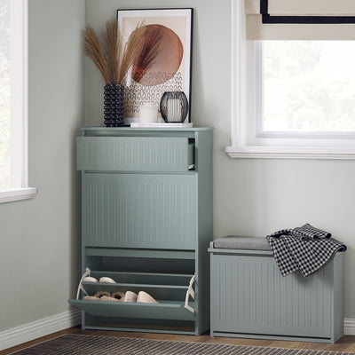 SoBuy FSR165-HG Armoire à Chaussures avec Coussin Rembourré, Coffre 2 Abattants, Capacité 30 kg pour Entrée – Gris