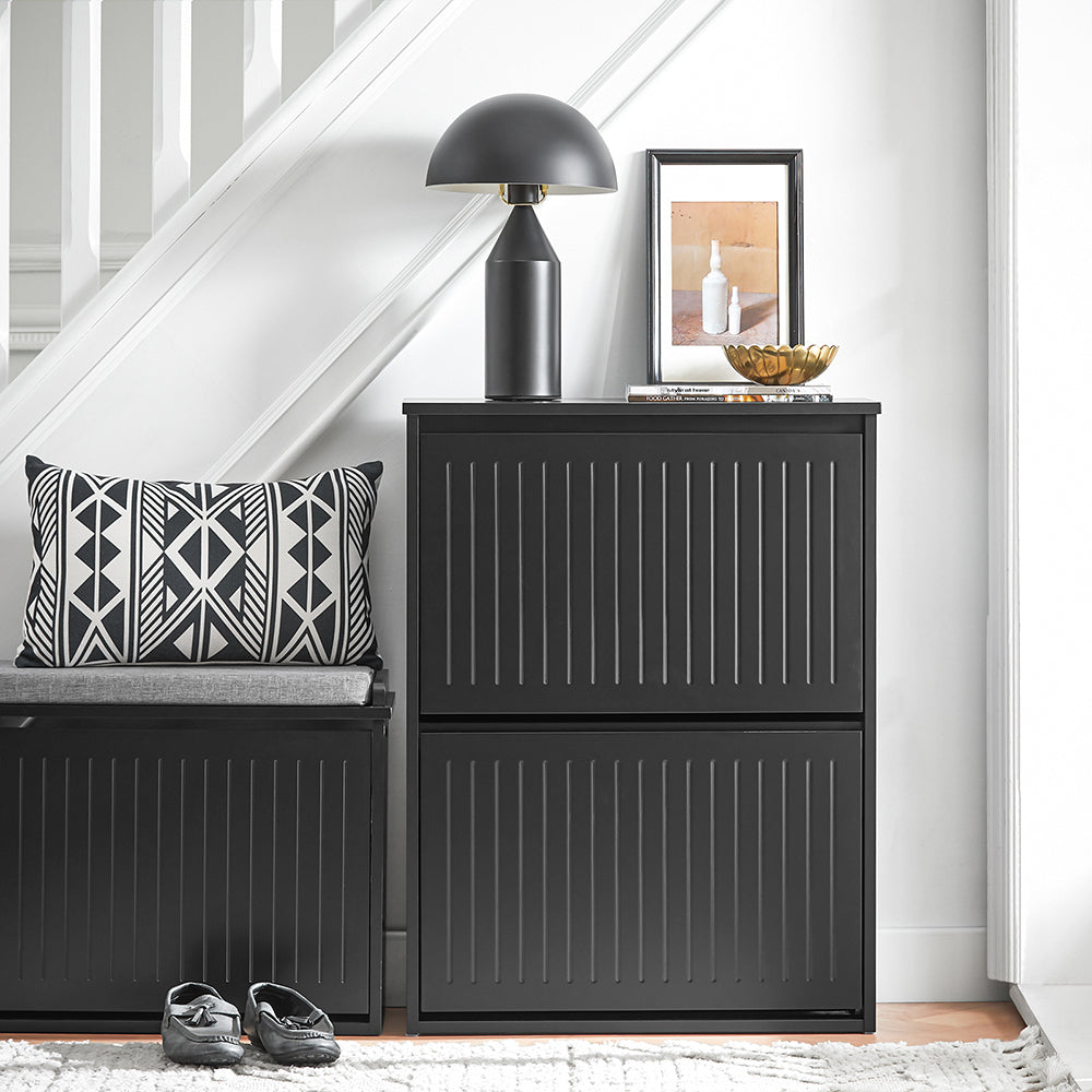 SoBuy FSR165-K-SCH Meuble à Chaussures à Abattants 2 Niveaux – Rangement Discret pour Entrée – 61x26x81 cm Noir