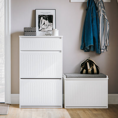 SoBuy FSR165-W Meuble à Chaussures à Abattants 2 Niveaux – Rangement Discret pour Entrée – Blanc